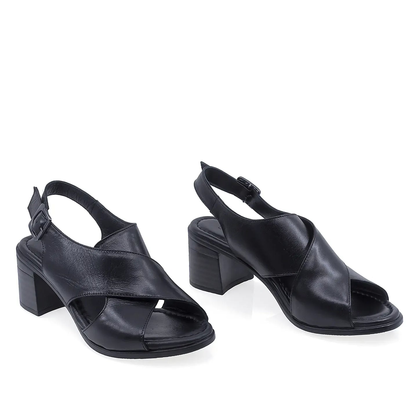 Sandale damă Anna Viotti D73-1503 negre din piele naturală, model casual elegant cu toc confortabil