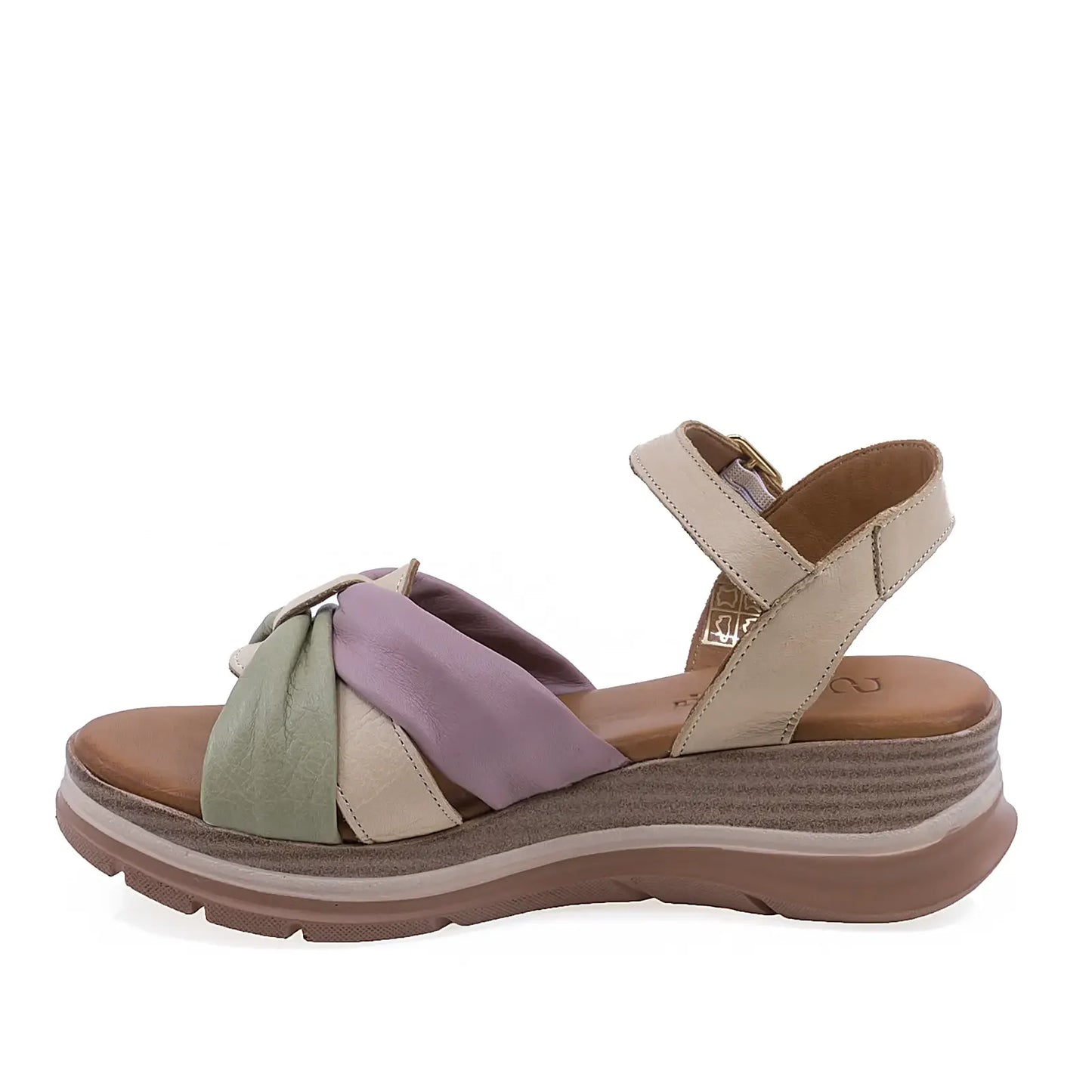 Sandale dama casual Anna Viotti D45-2717 bej multicolor vedere lateral stanga stil de vara