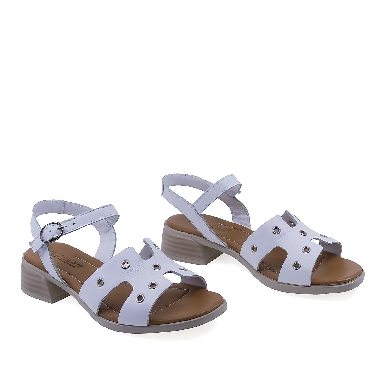 Sandale dama casual elegante Anna Viotti D42-10217 piele naturala alba vedere din fata design modern