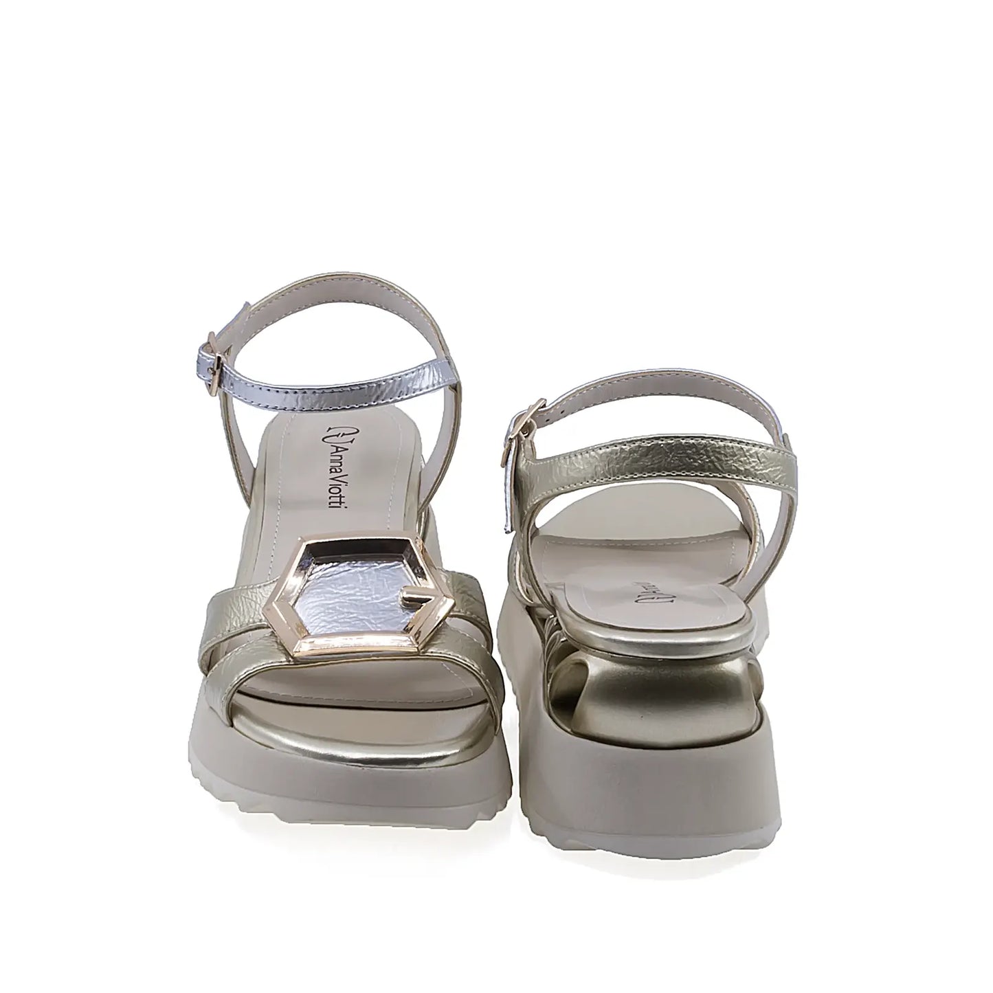 Sandale dama casual Anna Viotti D106-RD909-A823 vedere din spate piele naturala auriu gri design modern
