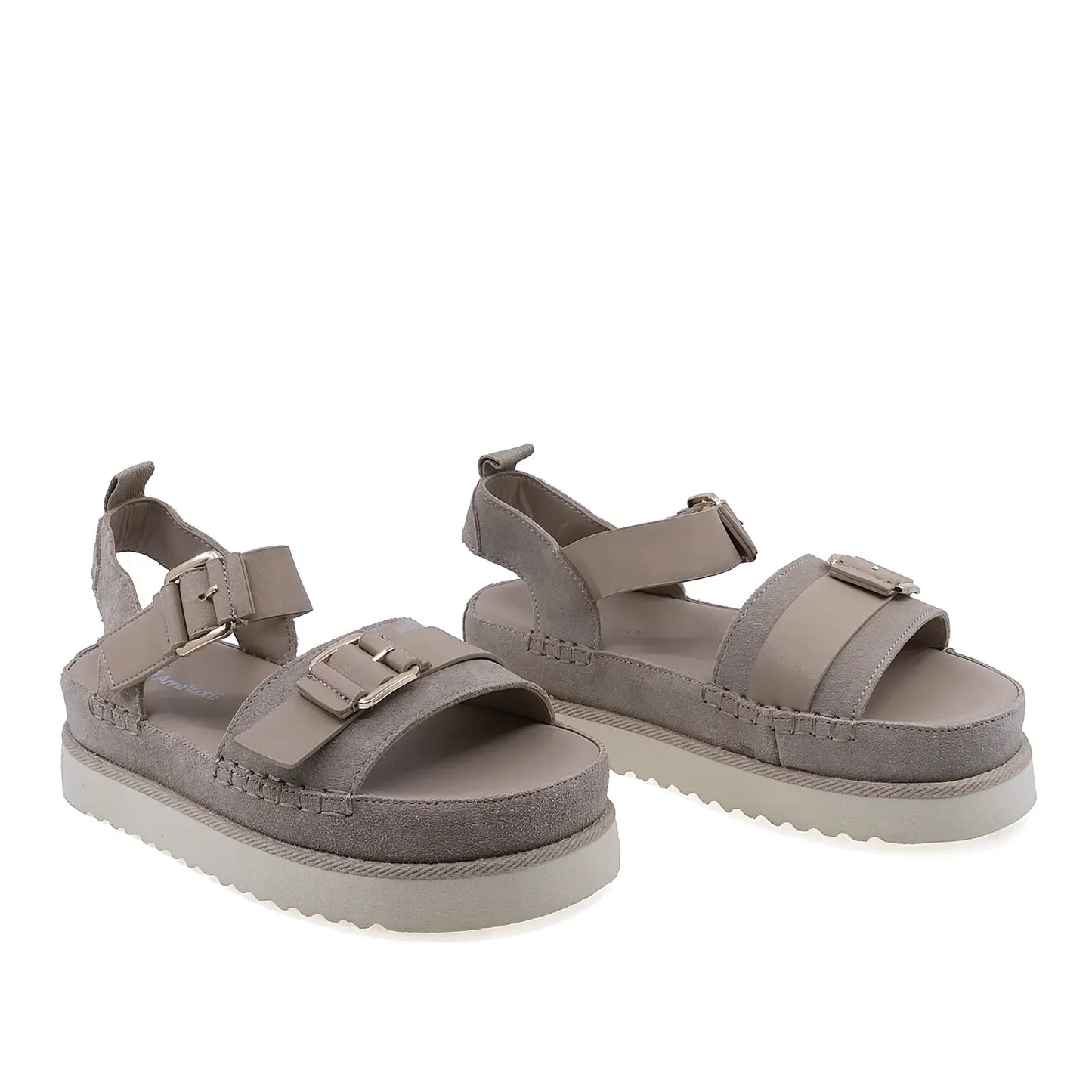 Sandale dama casual Anna Viotti D113-OWS002-1 piele intoarsa bej vedere din fata design elegant si comod