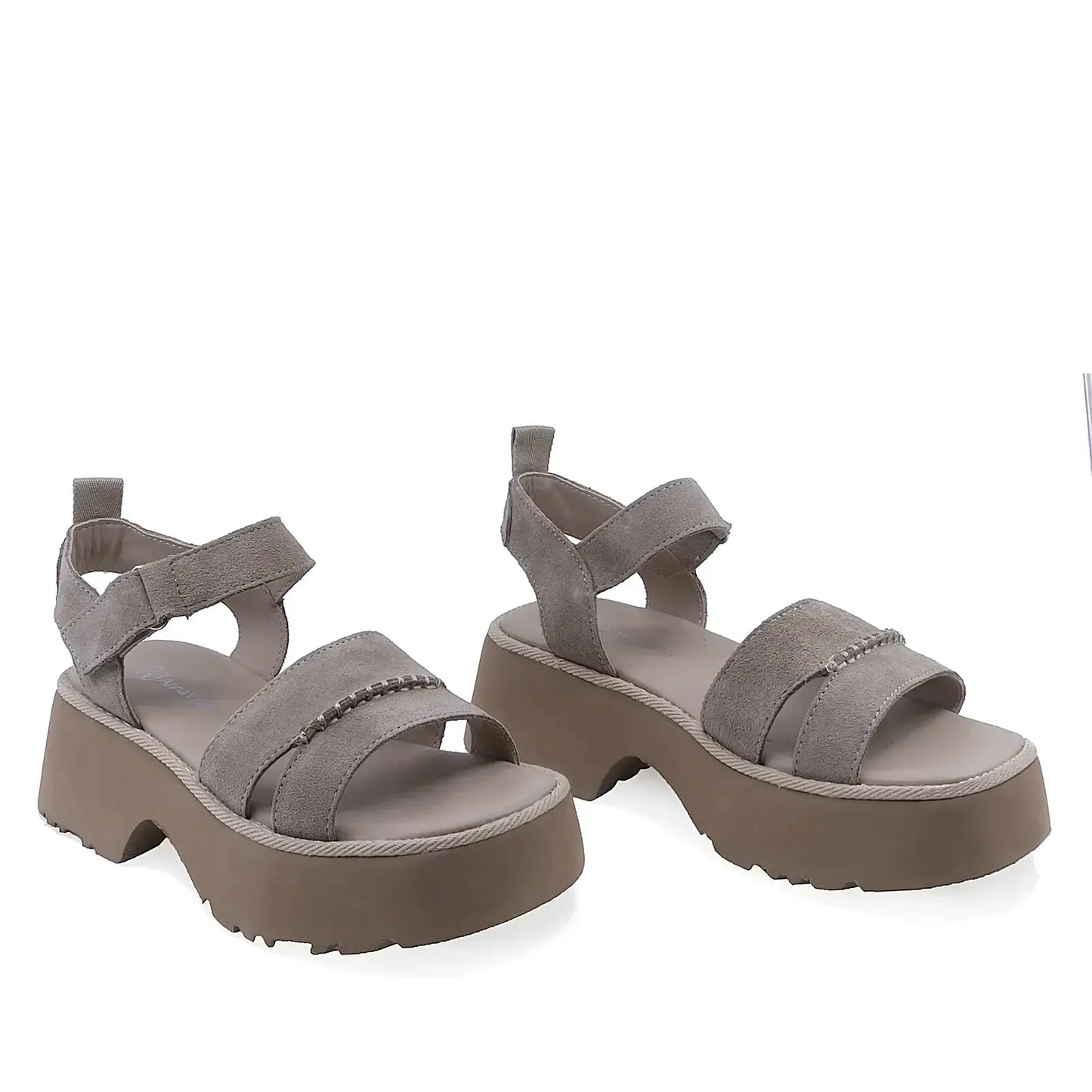 Sandale dama casual Anna Viotti D113-OWS003-1 piele nabuc bej vedere din fata cu platforma moderna