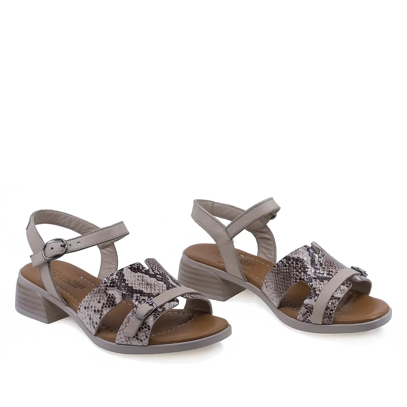 Sandale dama casual Anna Viotti D42-10209 piele naturala bej vedere din fata design elegant si confortabil