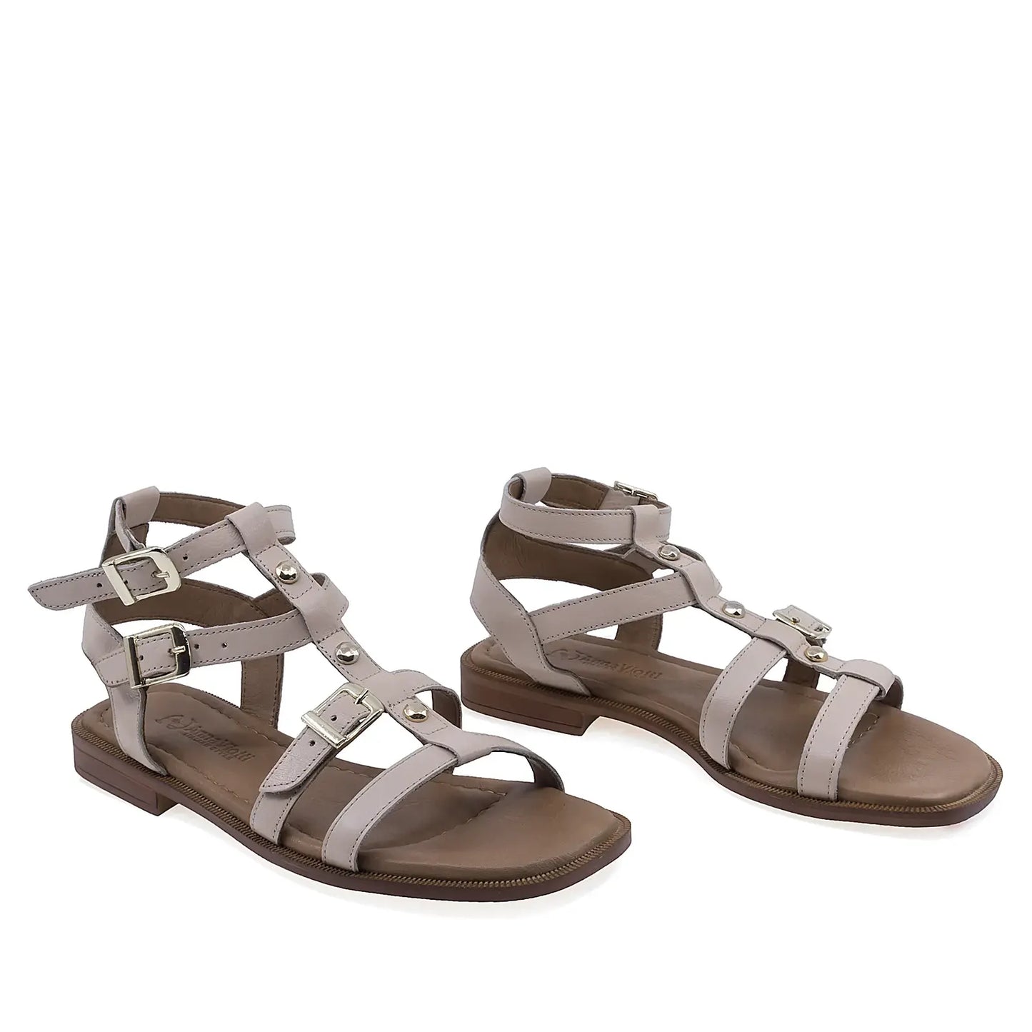 Sandale dama casual Anna Viotti D57-16222 piele naturala bej vedere din fata stil roman modern