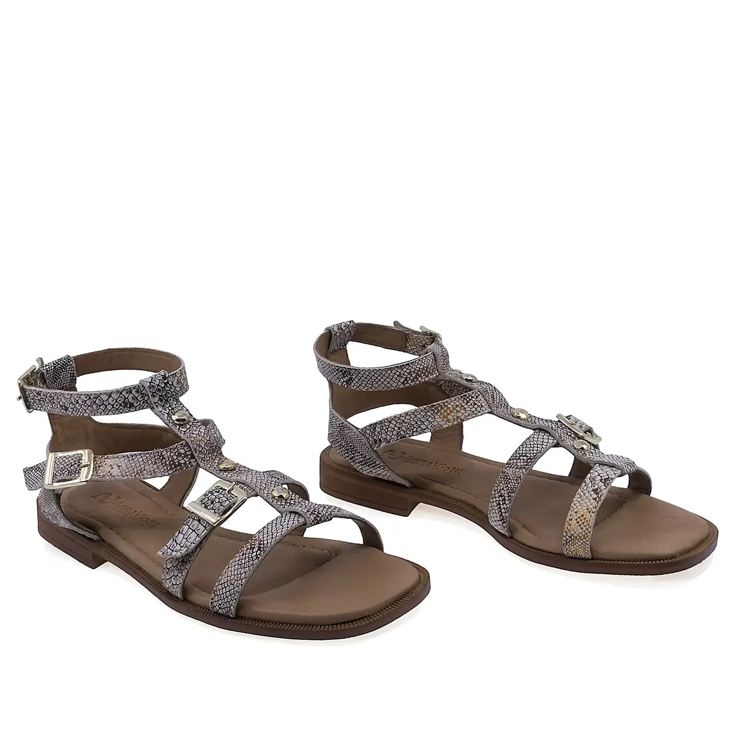 Sandale dama casual Anna Viotti D57-16222 piele naturala bej vedere din fata design modern roman