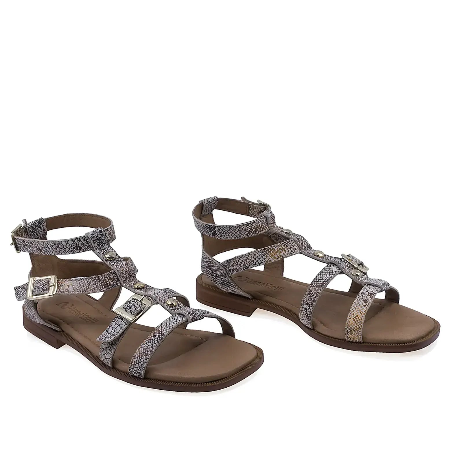 Sandale dama casual Anna Viotti D57-16222 piele naturala bej vedere din fata design modern roman
