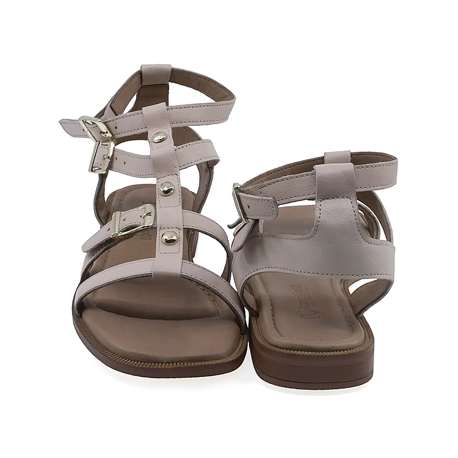 Sandale dama casual Anna Viotti D57-16222 vedere spate piele naturala bej cu toc patrat confortabil