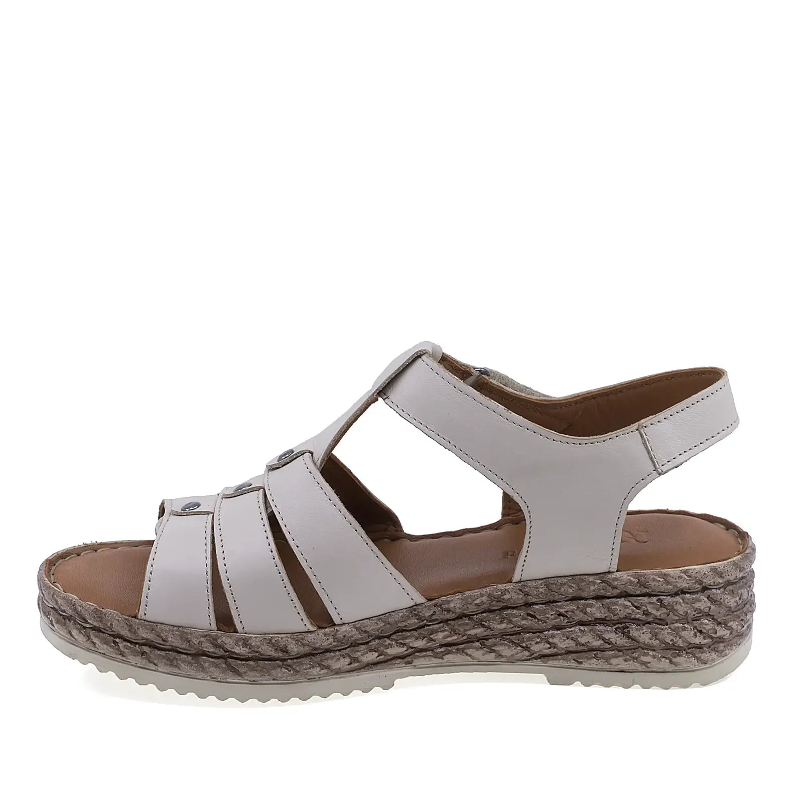 Sandale dama casual Anna Viotti D72-1405 vedere lateral stanga piele naturala bej stil elegant