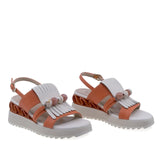 Sandale dama casual Anna Viotti piele naturala bej orange vedere din fata stil confortabil