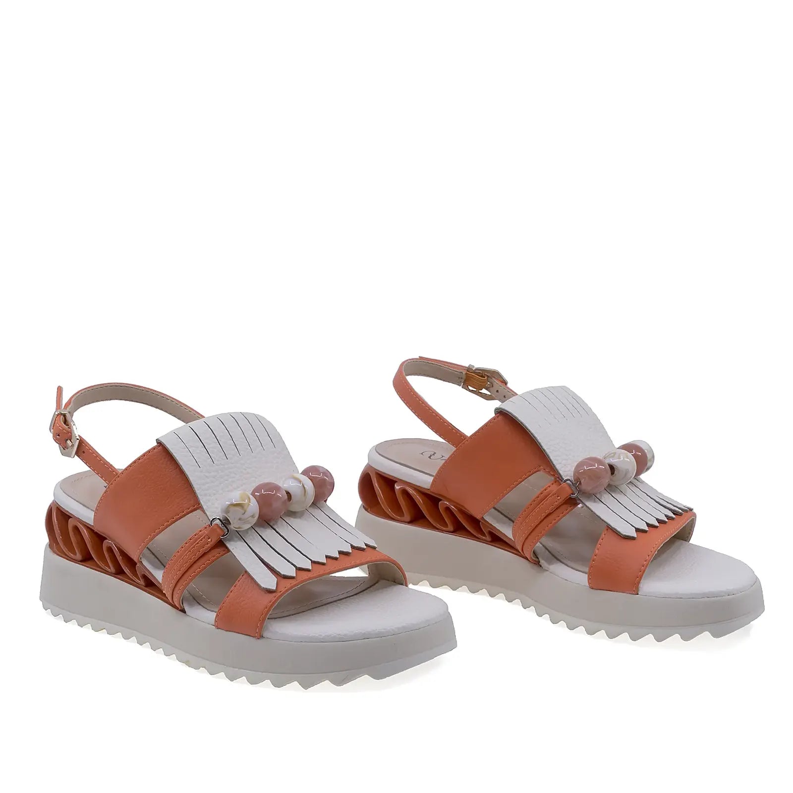 Sandale dama casual Anna Viotti piele naturala bej orange vedere din fata stil confortabil