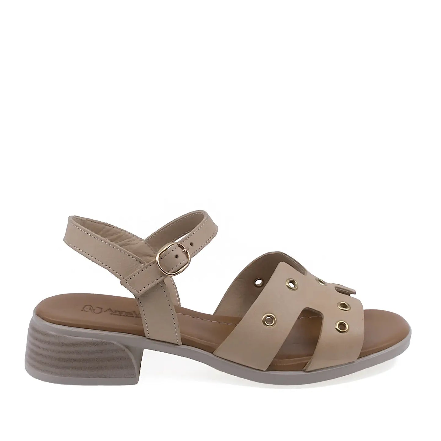 Sandale dama casual Anna Viotti D42-10217 cappuccino vedere lateral dreapta cu toc comod si stabil