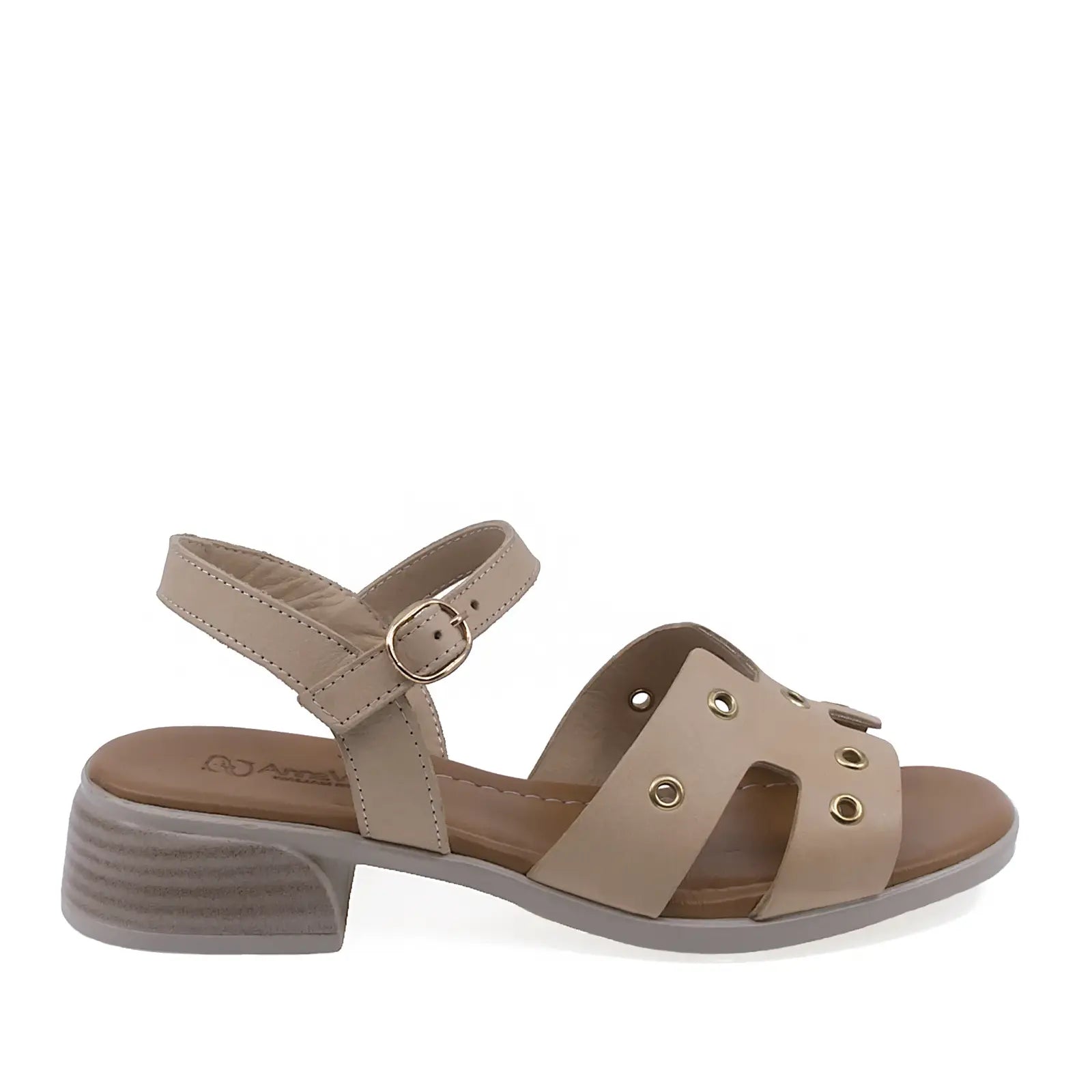 Sandale dama casual Anna Viotti D42-10217 cappuccino vedere lateral dreapta cu toc comod si stabil