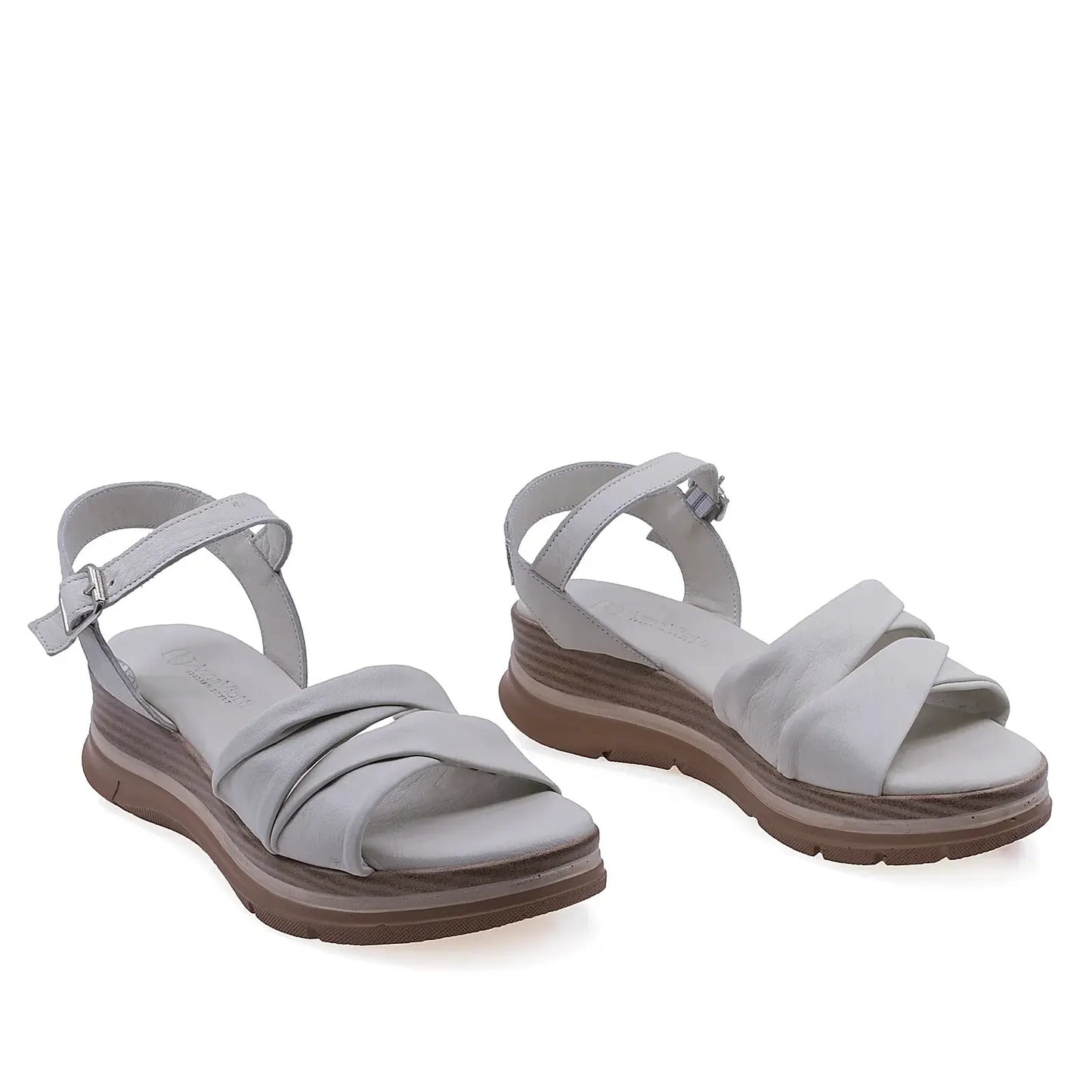 Sandale dama casual Anna Viotti piele naturala crem vedere din fata stil confortabil