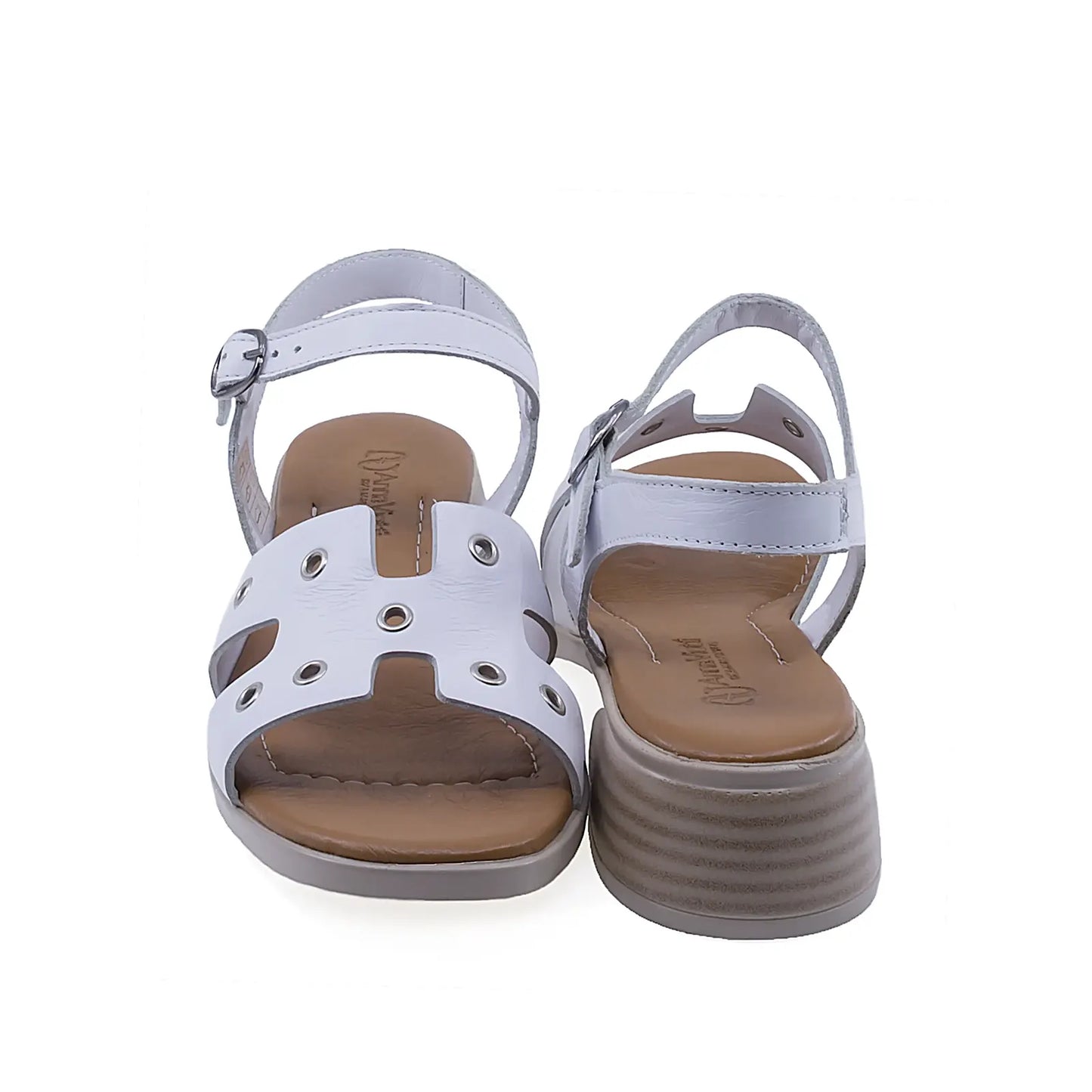 Sandale dama casual elegante Anna Viotti D42-10217 vedere spate piele naturala alba cu toc stabil