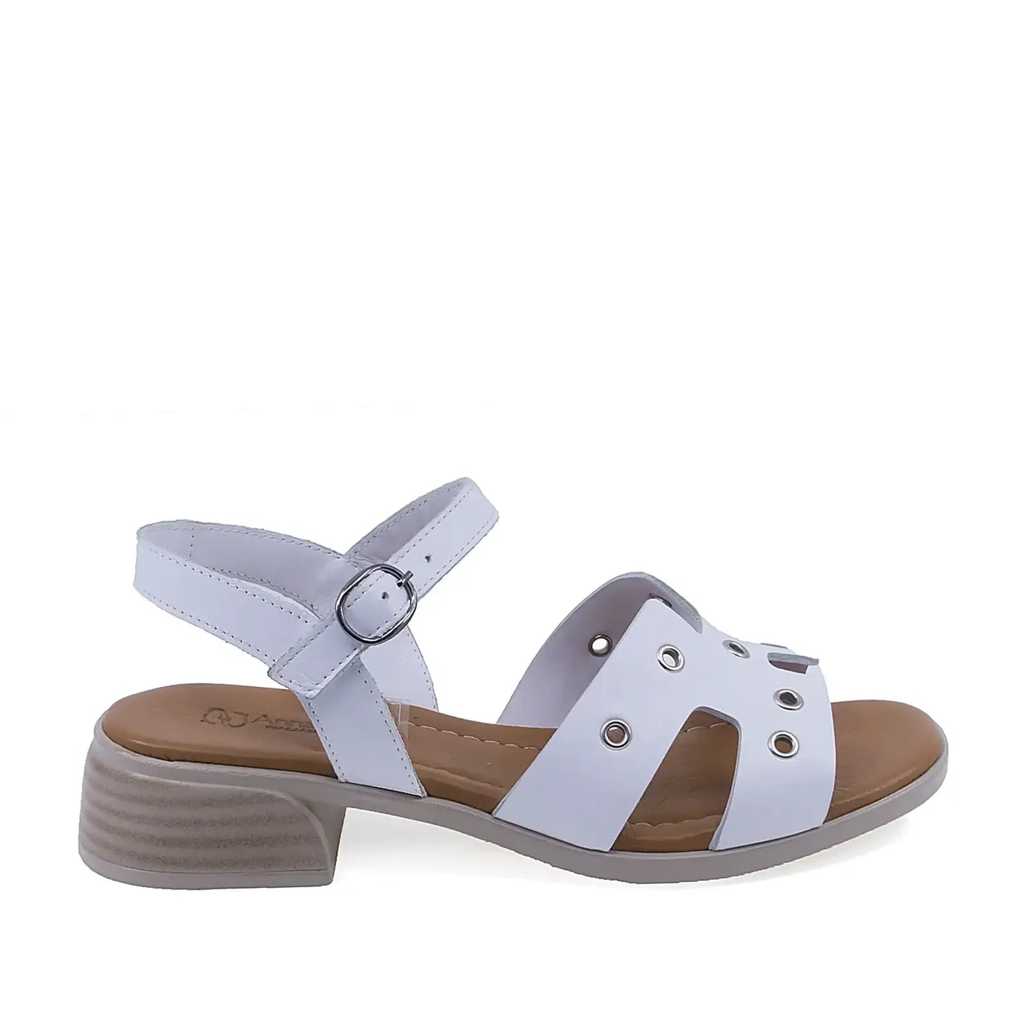 Sandale dama casual elegante Anna Viotti D42-10217 din piele naturala alba vedere laterala dreapta cu toc confortabil