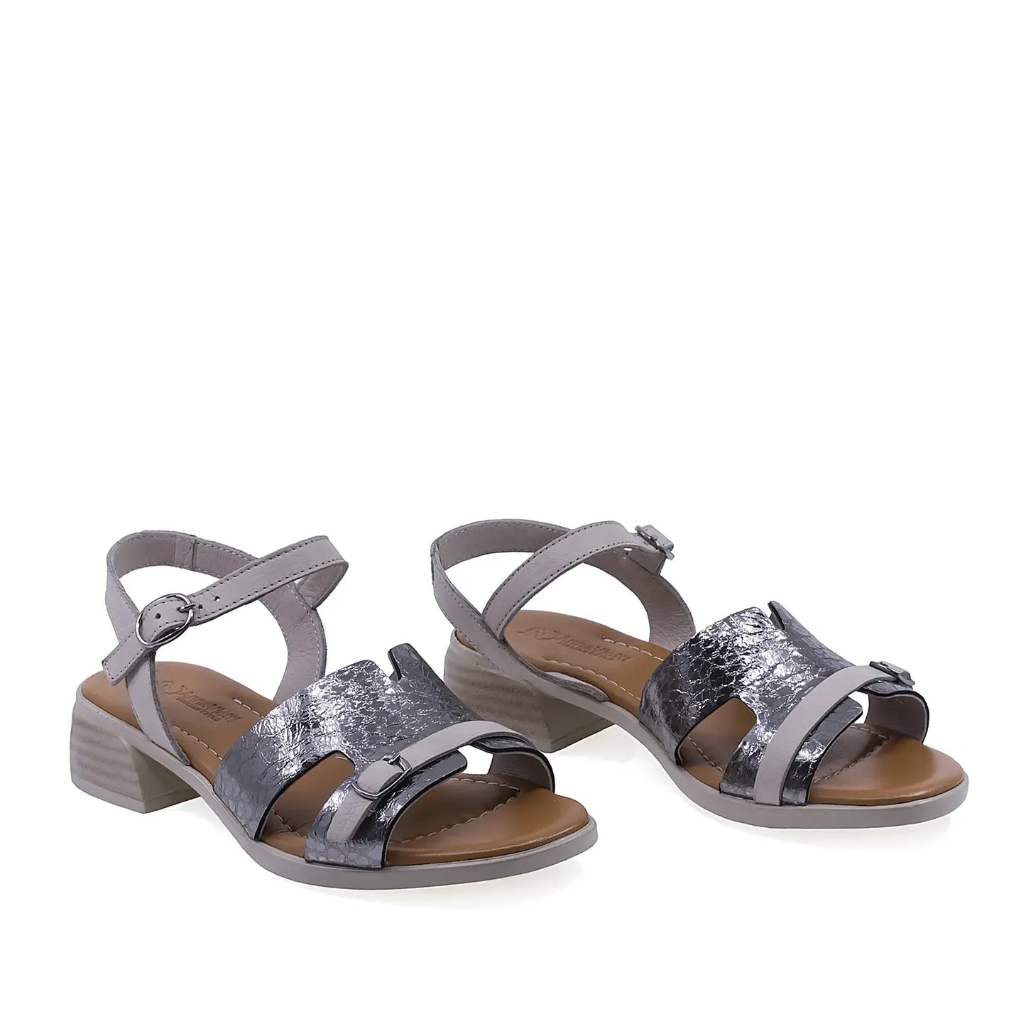 Sandale dama casual Anna Viotti D42-10209 piele naturala gri vedere din fata design elegant si comod