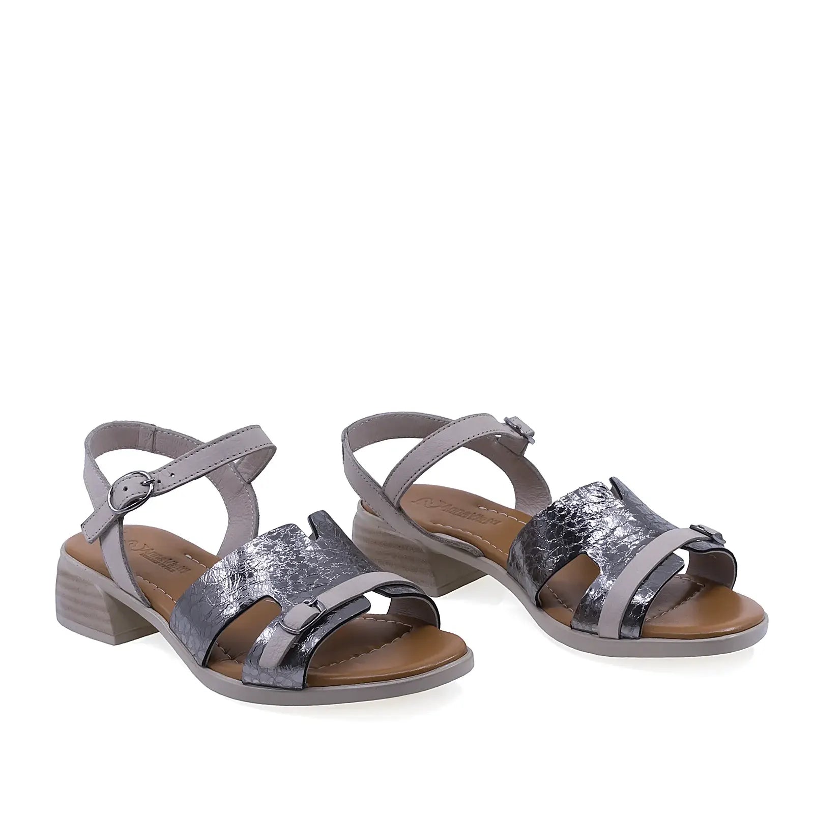 Sandale dama casual Anna Viotti D42-10209 piele naturala gri vedere din fata design elegant si comod