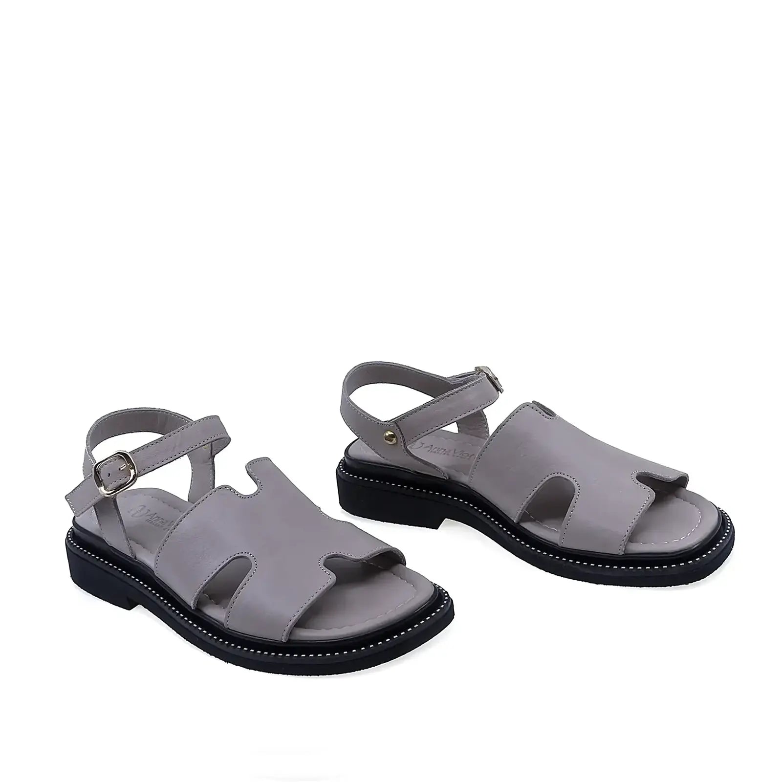 Sandale dama casual Anna Viotti D50-1813 piele naturala gri vedere din fata stil elegant si confortabil