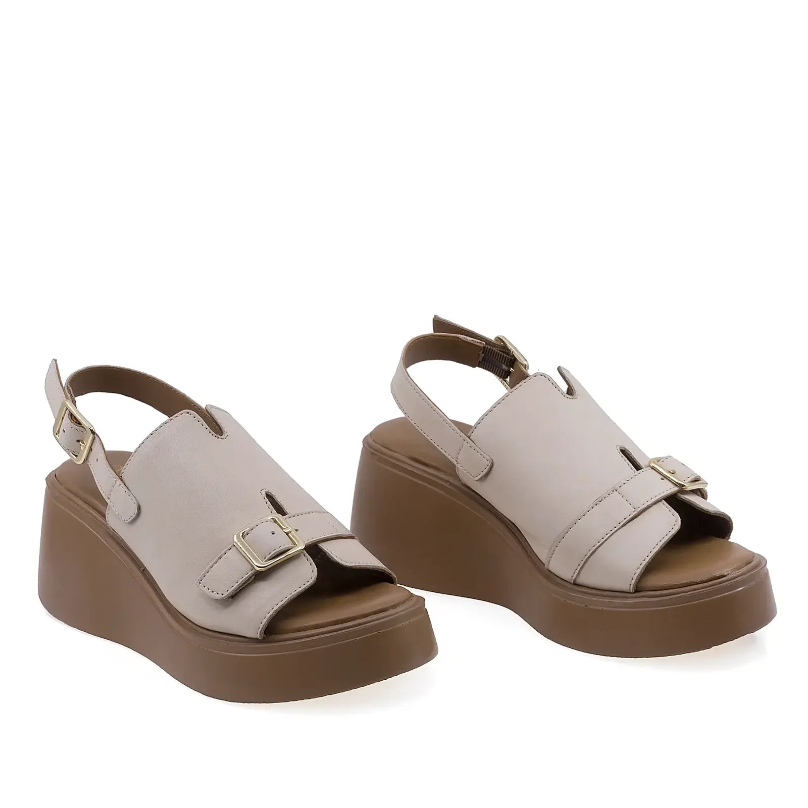 Sandale dama casual Anna Viotti D202-82377 piele naturala ivory vedere din fata stil elegant si confortabil