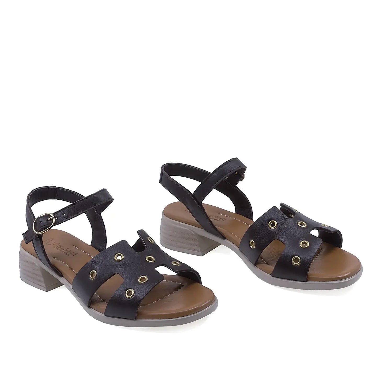 Sandale dama casual Anna Viotti D42-10217 piele naturala maro vedere din fata design elegant
