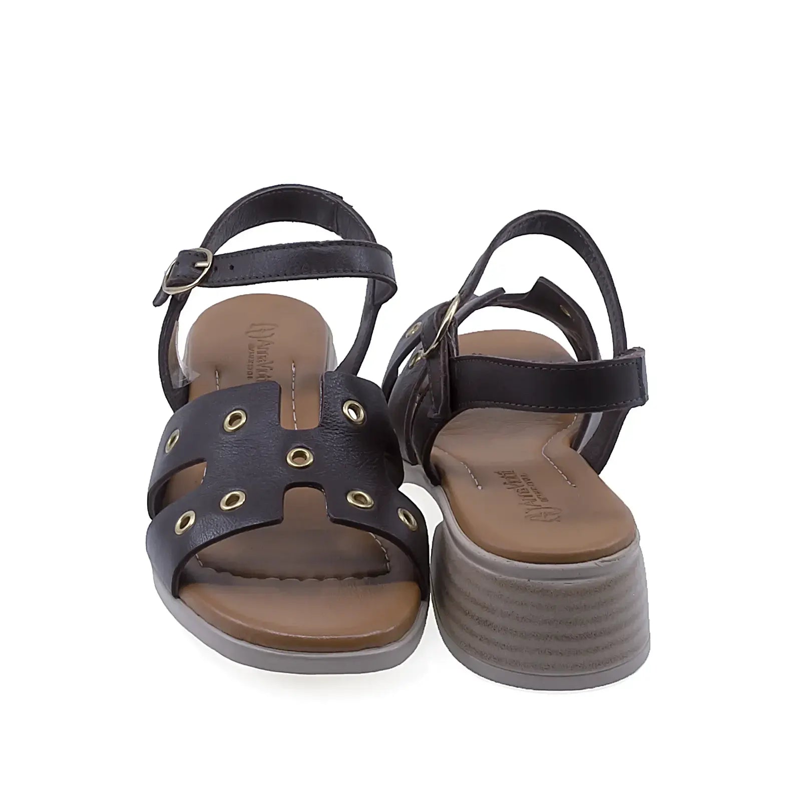 Sandale dama casual Anna Viotti D42-10217 vedere spate piele naturala maro cu toc stabil