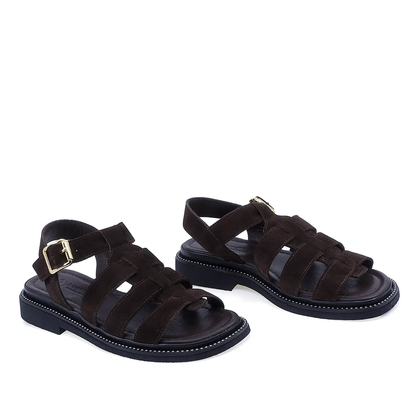 Sandale dama casual Anna Viotti D50-1814 piele intoarsa maro vedere din fata stil elegant si confortabil