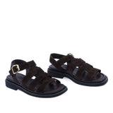 Sandale dama casual Anna Viotti D50-1814 piele intoarsa maro vedere din fata stil elegant si confortabil