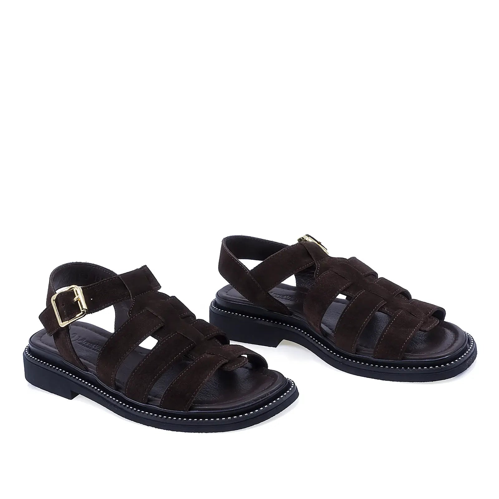 Sandale dama casual Anna Viotti D50-1814 piele intoarsa maro vedere din fata stil elegant si confortabil