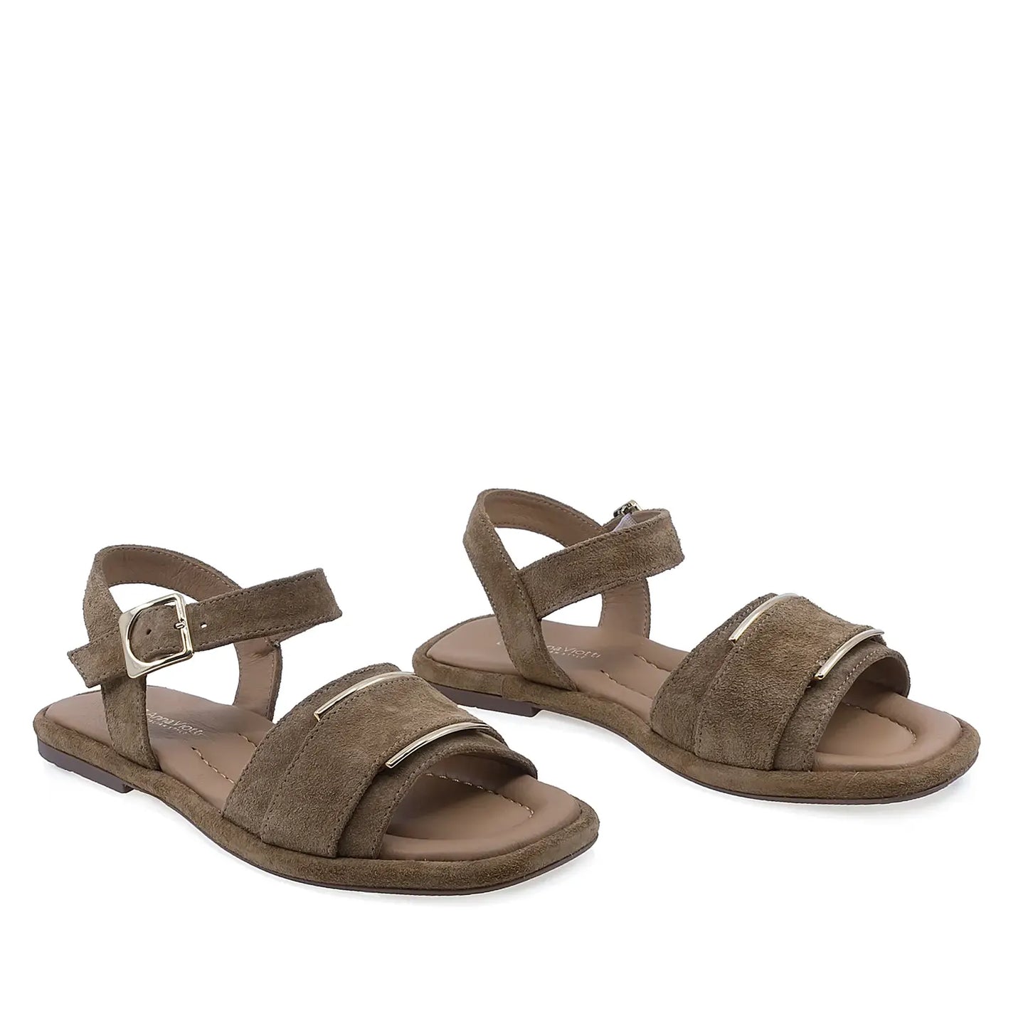 Sandale dama Anna Viotti D75-29624 din piele intoarsa maro vedere din fata cu aspect casual elegant