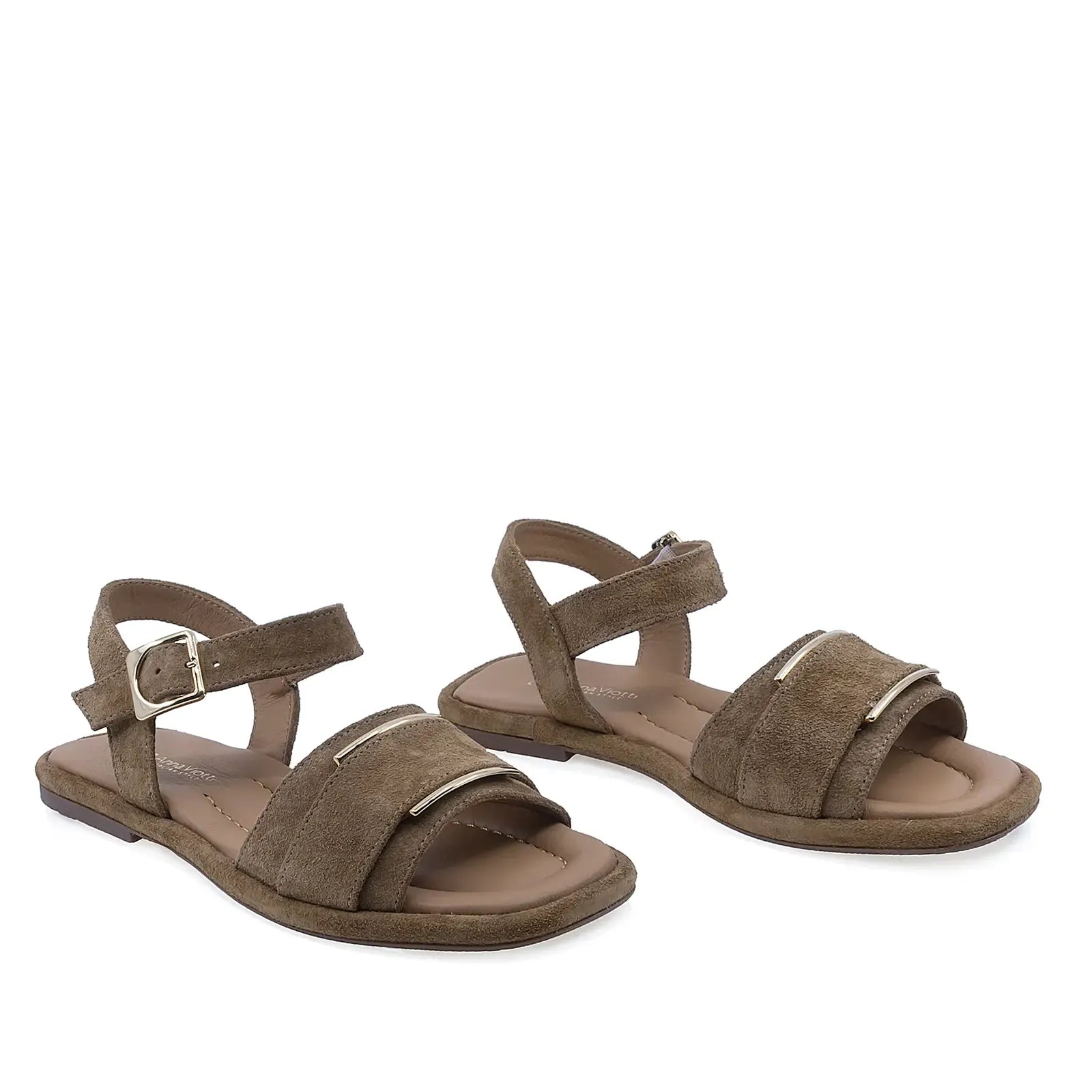 Sandale dama Anna Viotti D75-29624 din piele intoarsa maro vedere din fata cu aspect casual elegant
