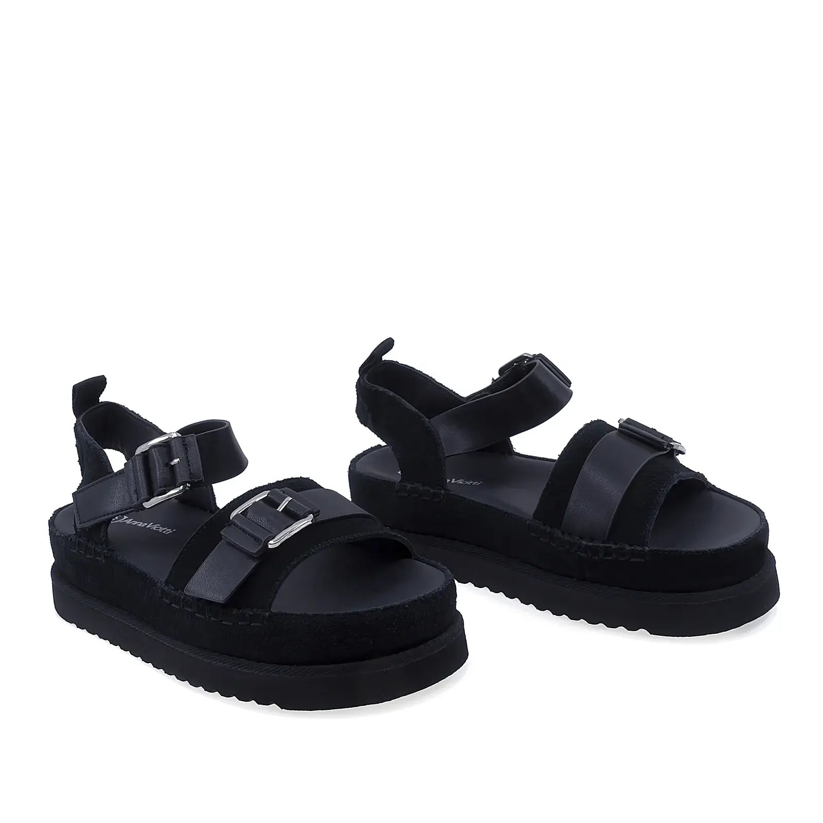 Sandale dama casual Anna Viotti D113-OWS002-1 piele intoarsa negre vedere din fata stil urban modern