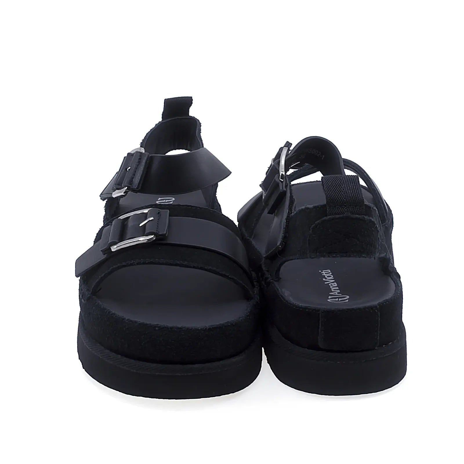 Sandale dama casual Anna Viotti D113-OWS002-1 vedere spate piele intoarsa neagra design modern
