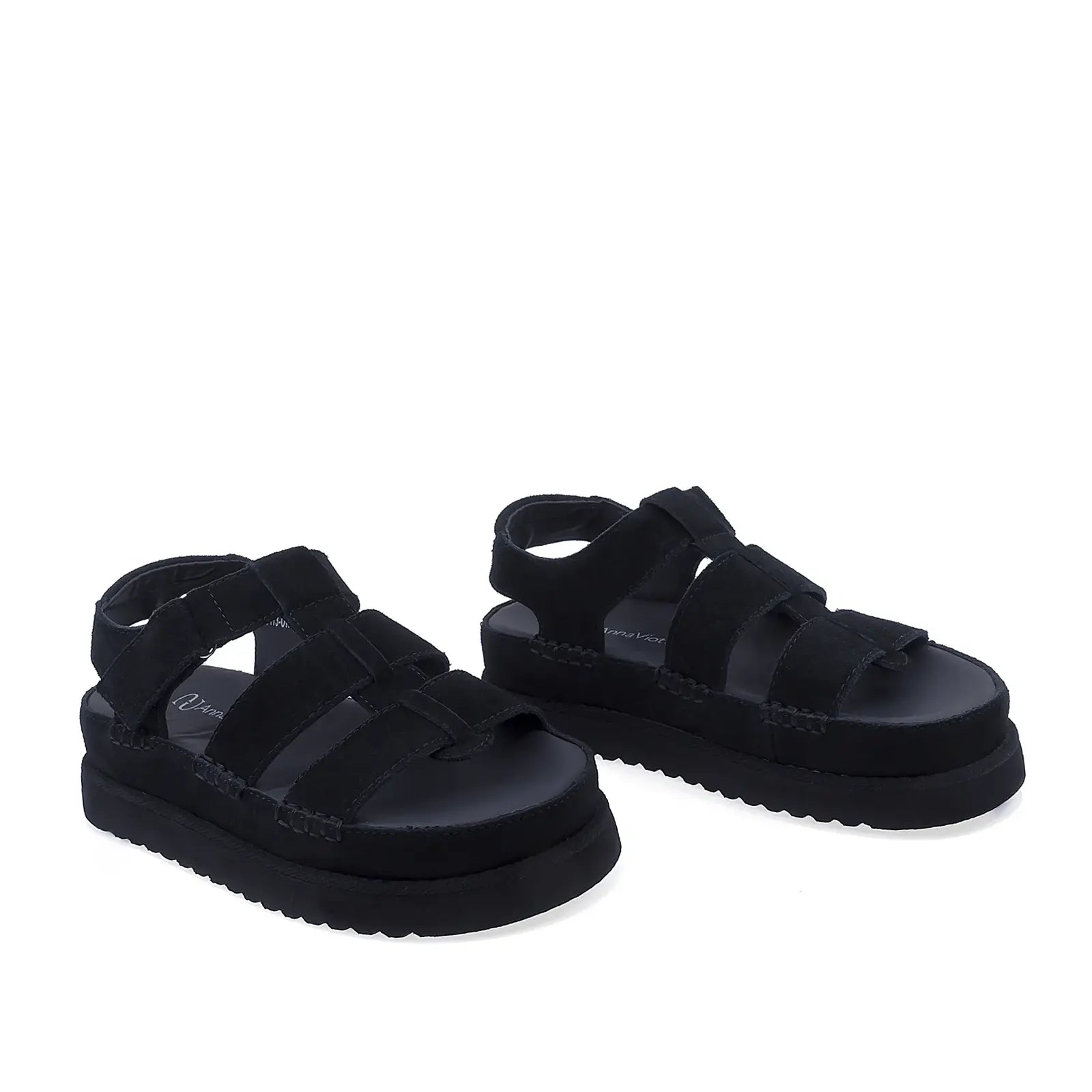 Sandale dama casual Anna Viotti D113-OWS002-8 piele intoarsa negre vedere din fata stil urban modern