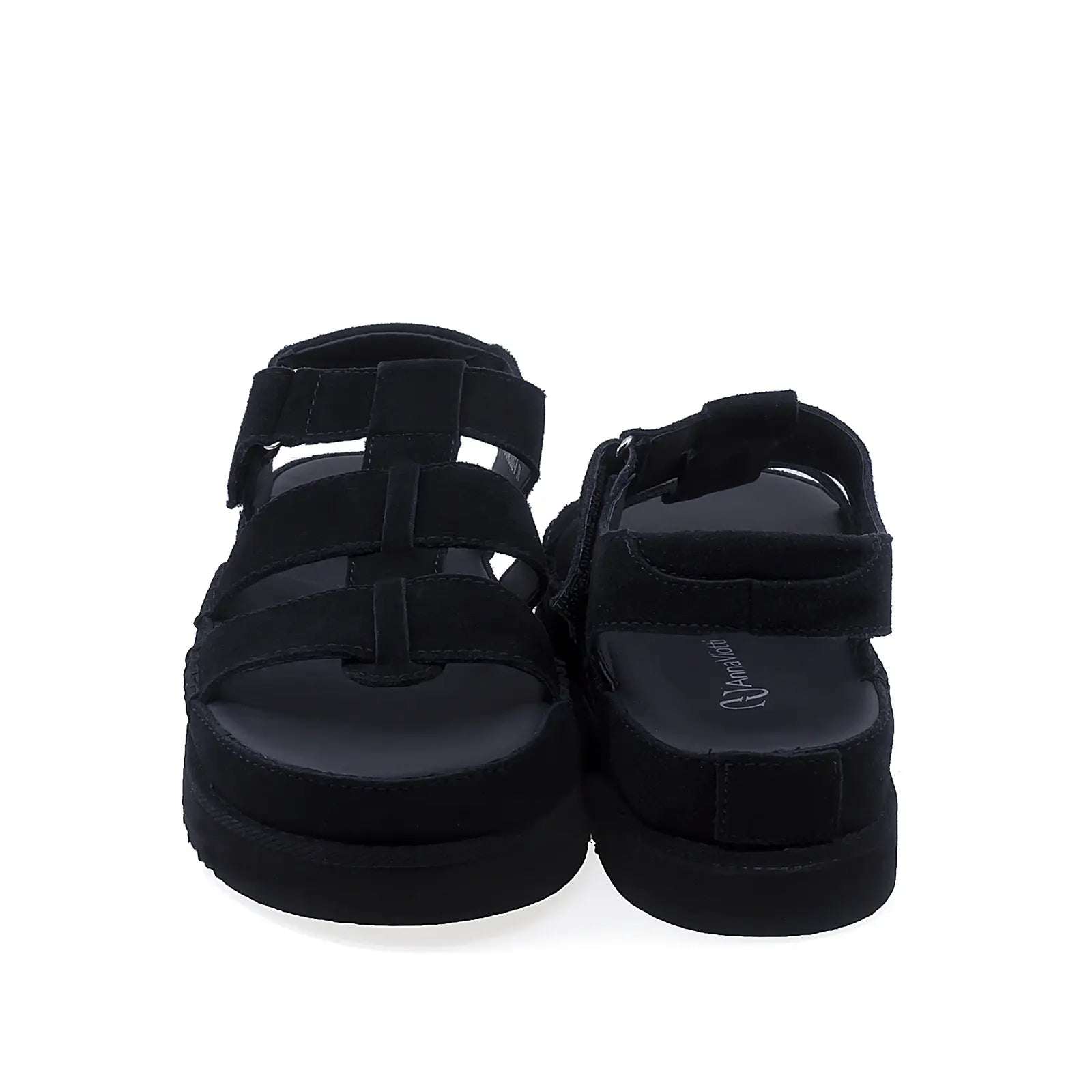 Sandale dama casual Anna Viotti D113-OWS002-8 vedere spate piele intoarsa neagra design modern