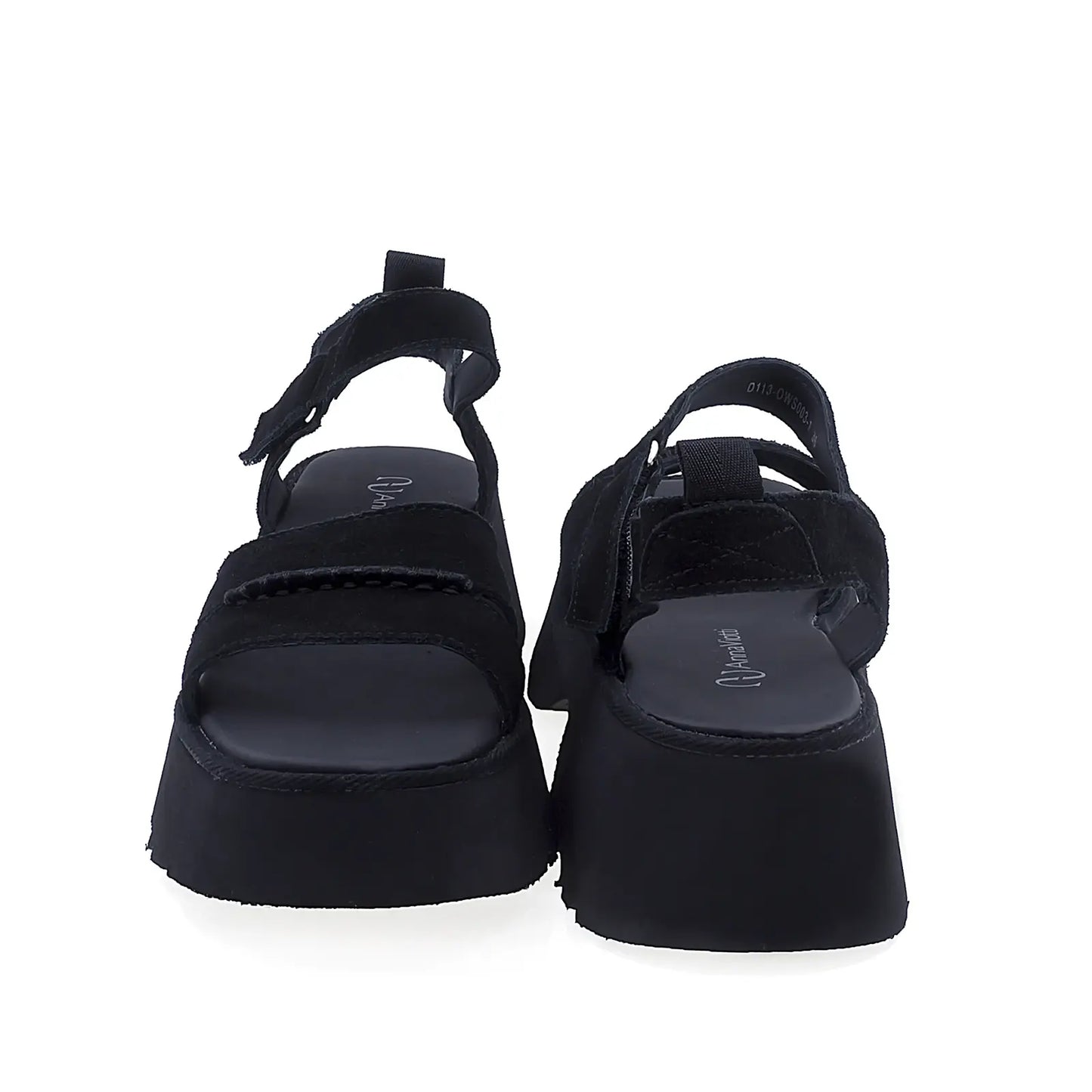 Sandale dama casual Anna Viotti D113-OWS003-1 vedere spate piele naturala nabuc neagra cu platforma moderna