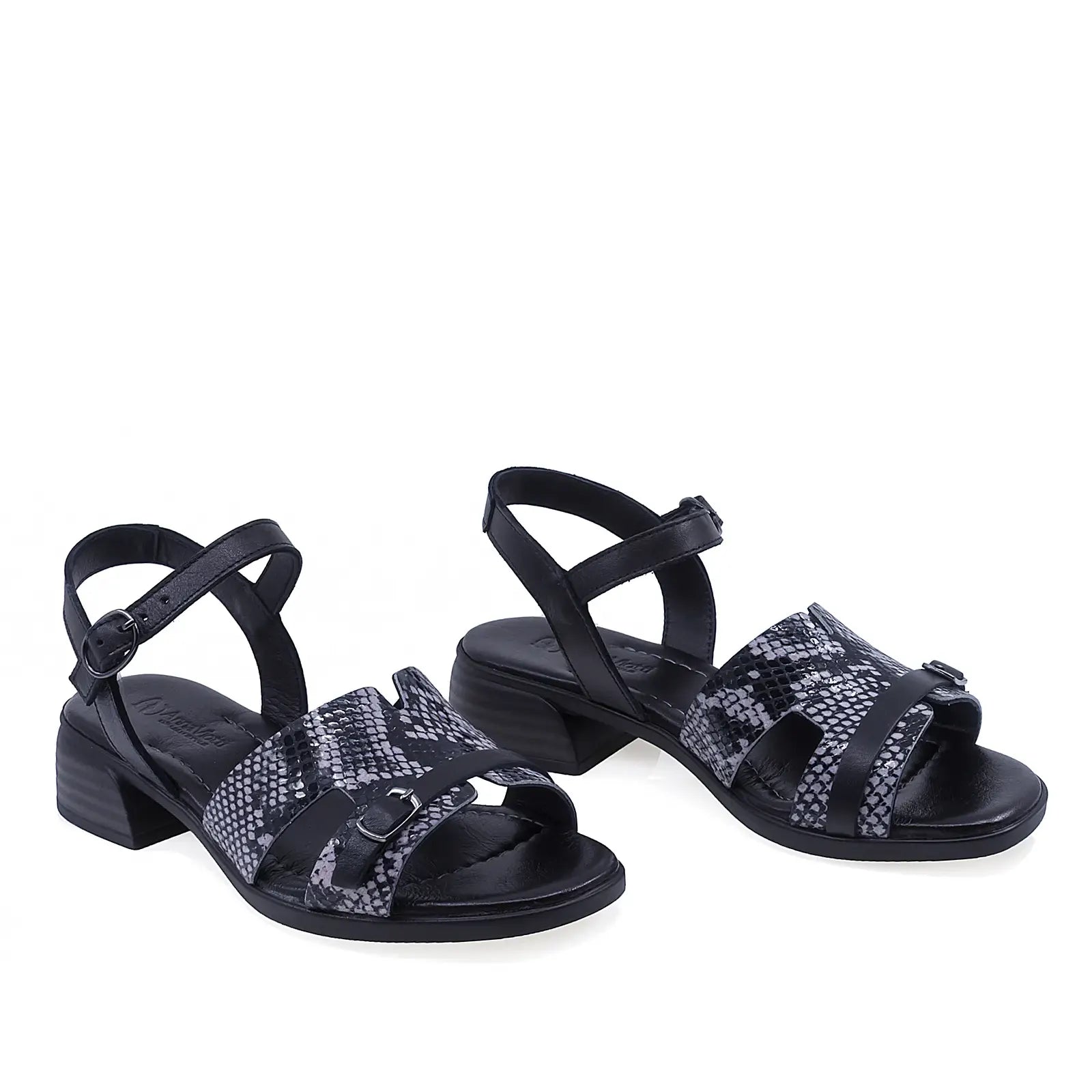 Sandale dama casual Anna Viotti D42-10209 piele naturala negre vedere din fata stil elegant