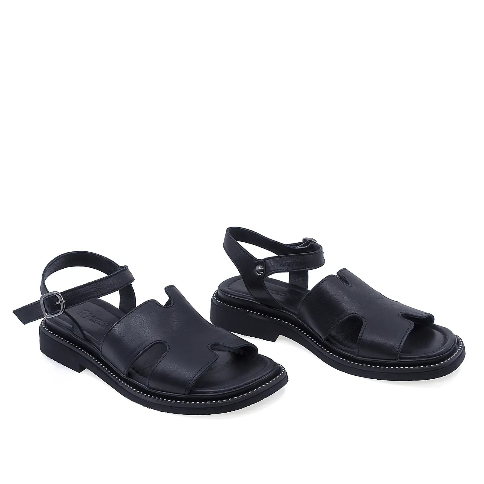 Sandale dama casual Anna Viotti D50-1813 piele naturala negre vedere din fata stil elegant