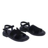Sandale dama casual Anna Viotti D50-1813 piele intoarsa naturala neagra vedere din fata design elegant
