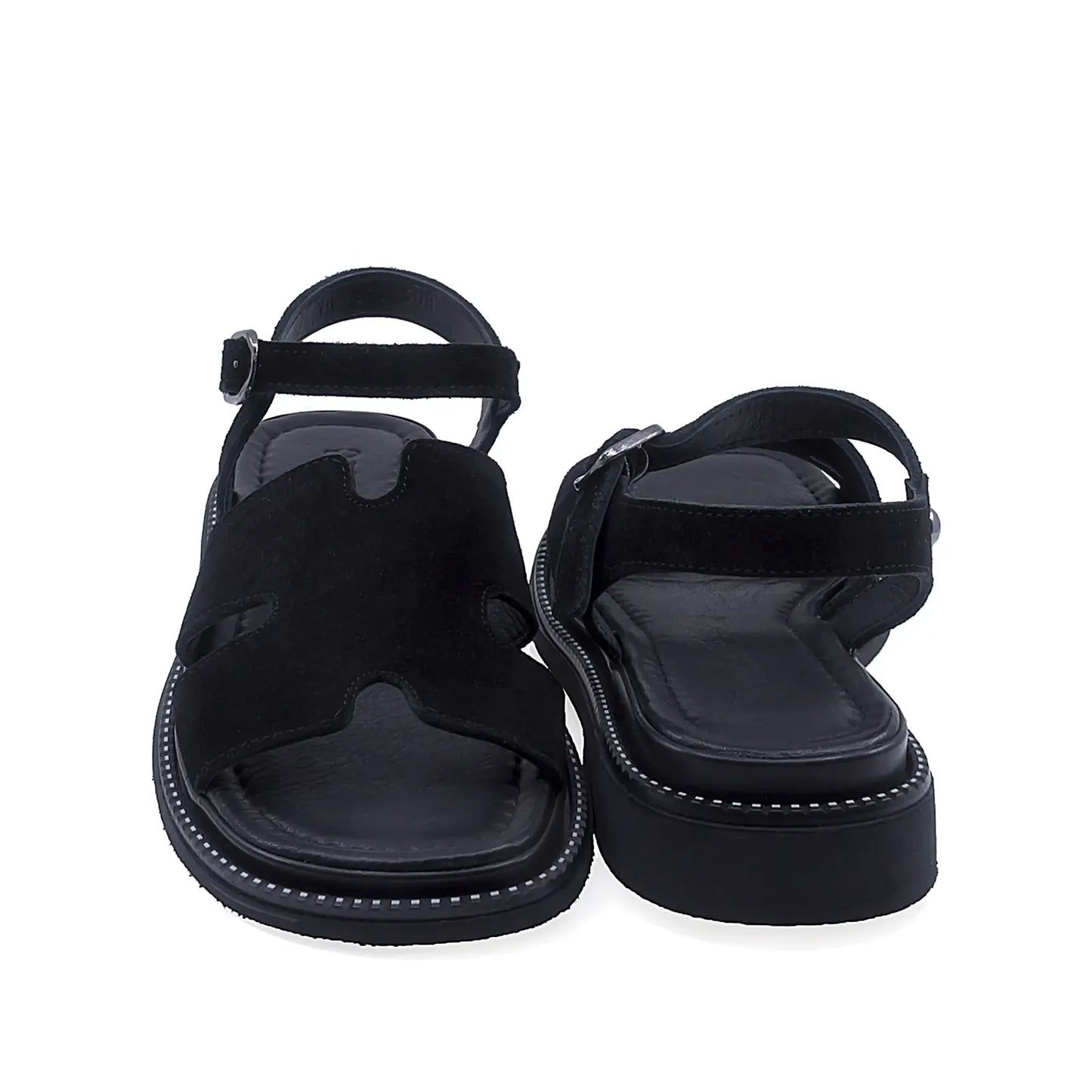 Sandale dama casual Anna Viotti D50-1813 vedere spate piele intoarsa naturala neagra cu toc mic confortabil
