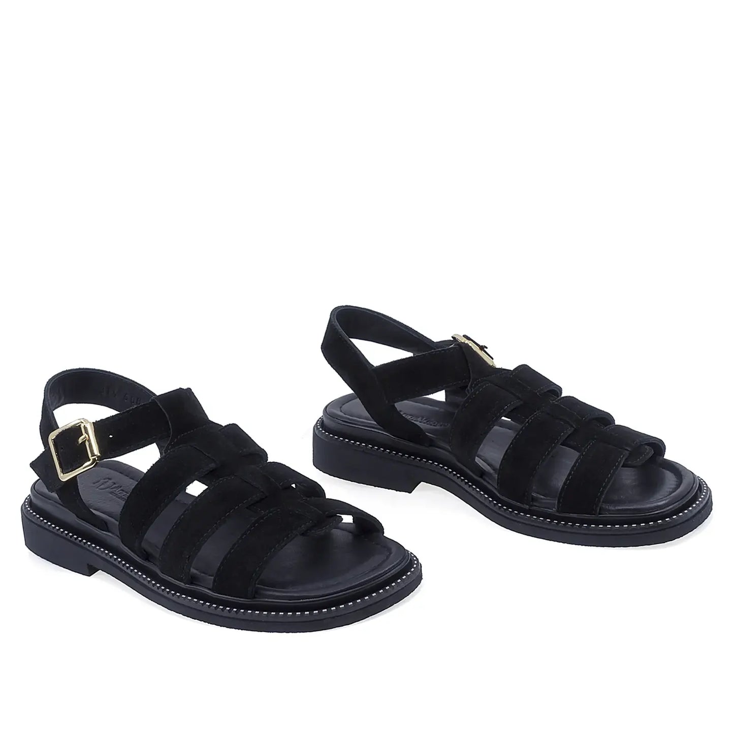 Sandale dama casual Anna Viotti D50-1814 piele intoarsa naturala negre vedere din fata stil elegant