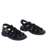 Sandale dama casual Anna Viotti D50-1814 piele intoarsa naturala negre vedere din fata stil elegant