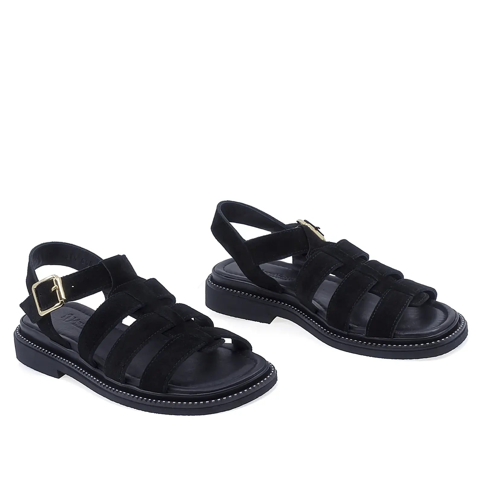 Sandale dama casual Anna Viotti D50-1814 piele intoarsa naturala negre vedere din fata stil elegant