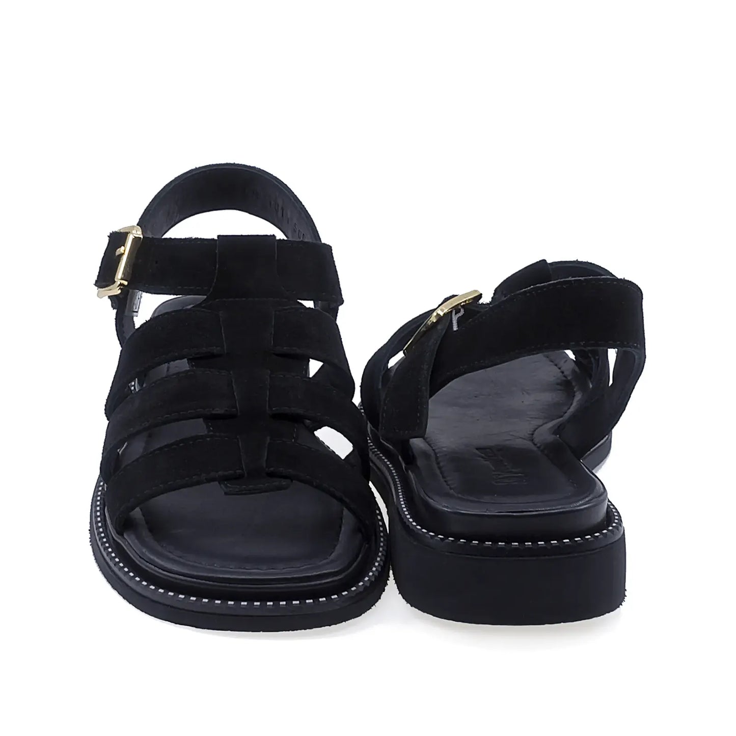 Sandale dama casual Anna Viotti D50-1814 vedere spate piele intoarsa naturala negre design modern