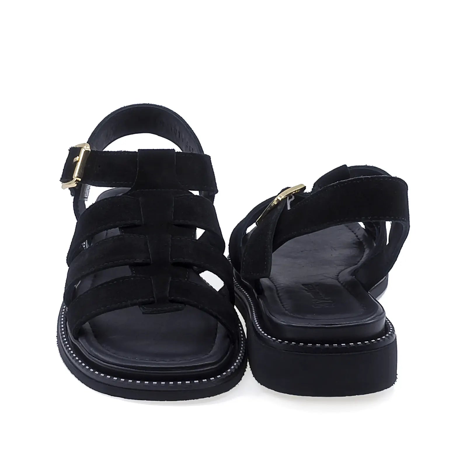 Sandale dama casual Anna Viotti D50-1814 vedere spate piele intoarsa naturala negre design modern
