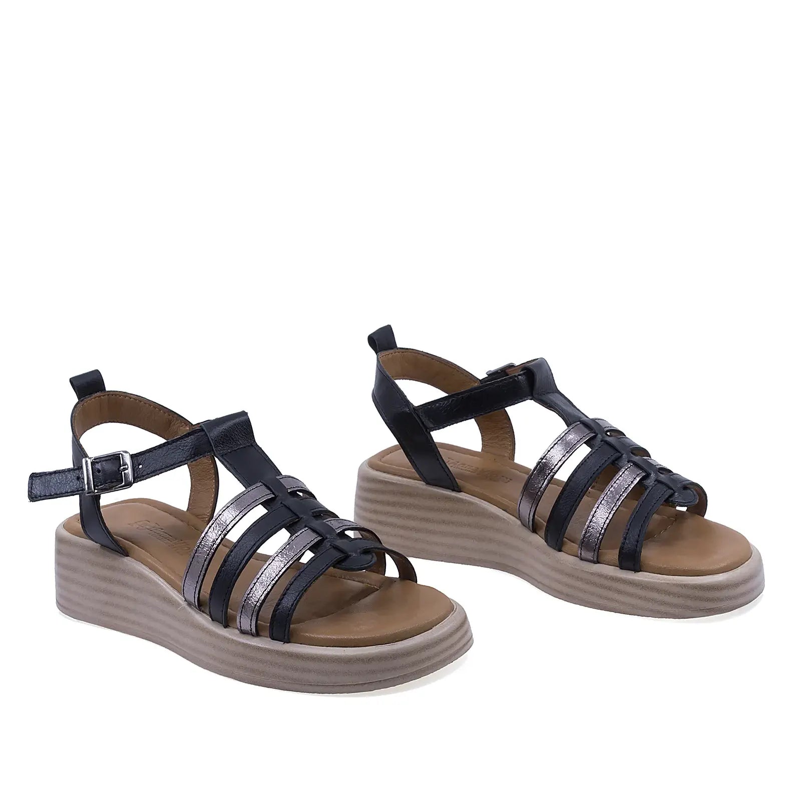 Sandale dama casual Anna Viotti D57-303 piele naturala negre vedere din fata stil modern si confortabil