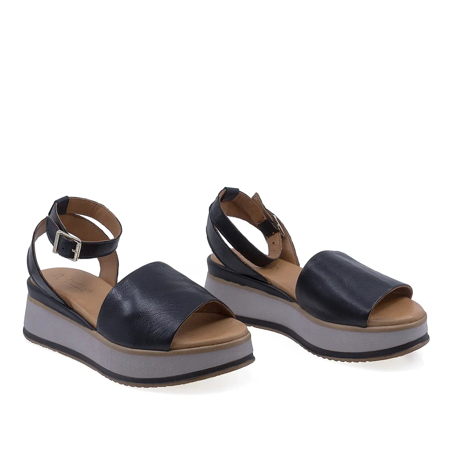 Sandale dama casual Anna Viotti D58-2410 piele naturala negre vedere din fata stil elegant si confortabil
