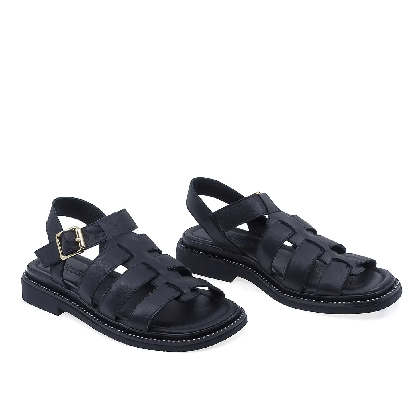 Sandale dama casual Anna Viotti D50-1814 negre din piele naturala vedere din fata