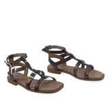 Sandale dama casual Anna Viotti D57-16222 piele naturala negru color vedere din fata stil elegant