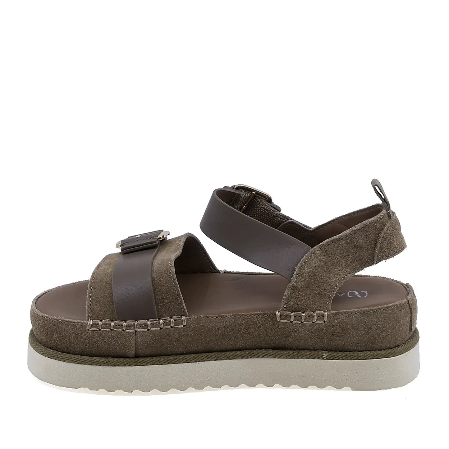Sandale dama casual piele intoarsa Anna Viotti D113-OWS002-1 kaki vedere lateral stanga design modern