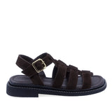 Sandale dama casual Anna Viotti D50-1814 din piele intoarsa maro vedere lateral dreapta cu toc confortabil
